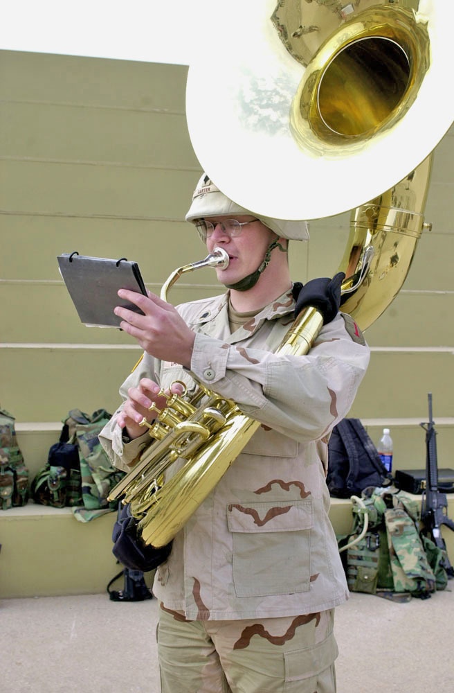 Spc Jeremy Carter plays the tuba