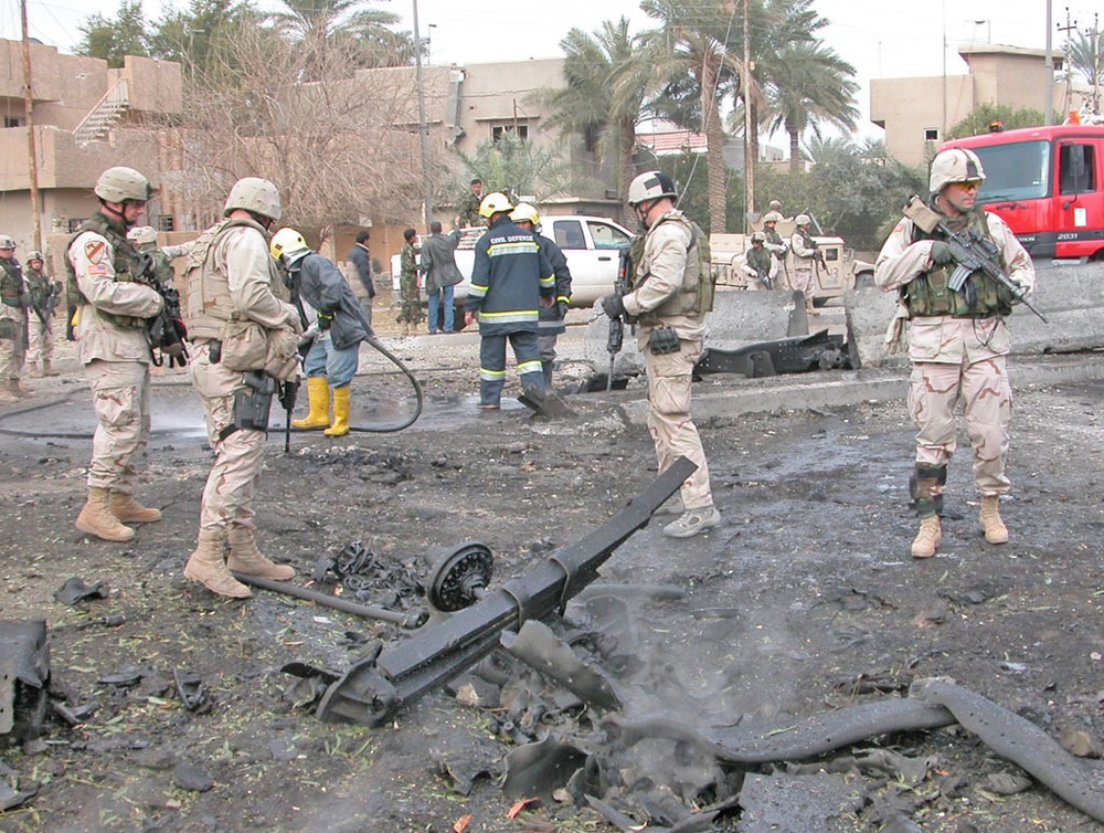 Soldiers cordon off the area