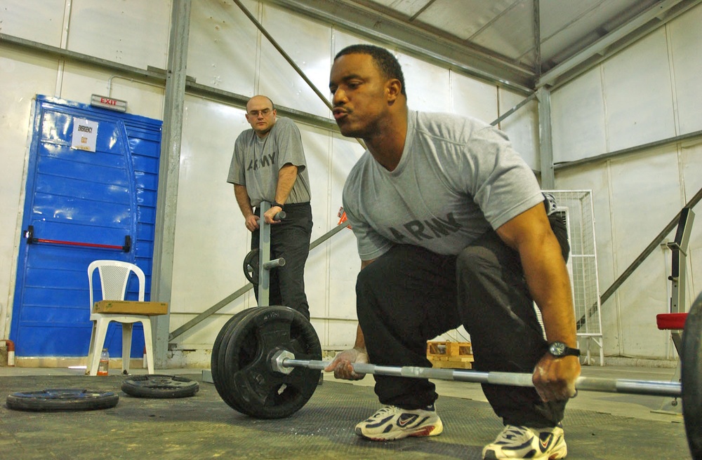 SSgt Willis Chambers prepares to dead-lift 415lbs