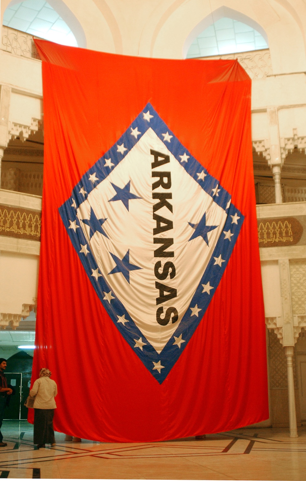 The Arkansas flag hangs brightly one of Husseins palaces