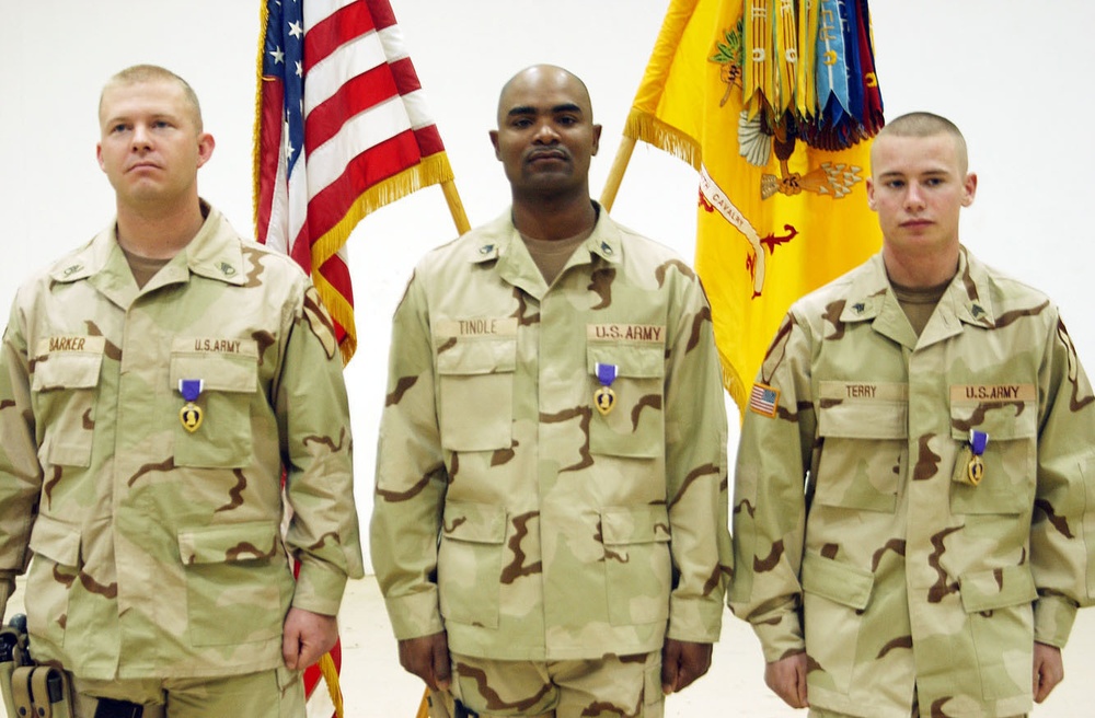 Soldiers were awarded Purple Heart Medals for wounds
