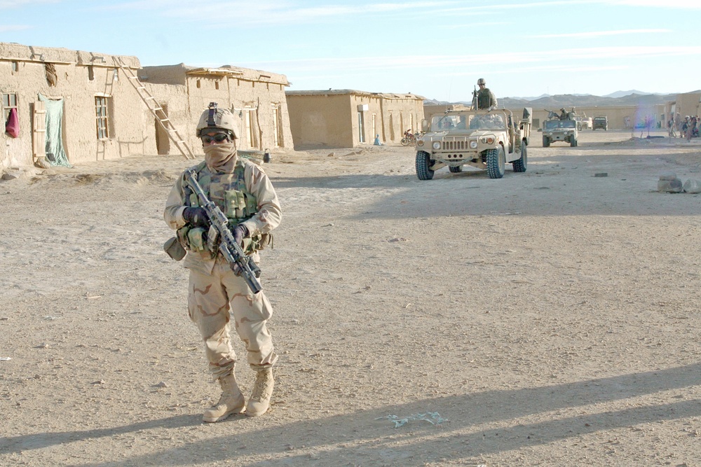 Cpl. Marcus Denny patrols the desolate streets