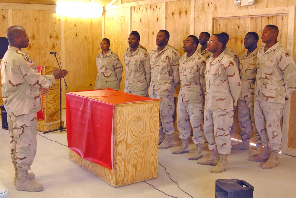 Spc. Eric Loche leads the FOB Salerno Gospel Choir