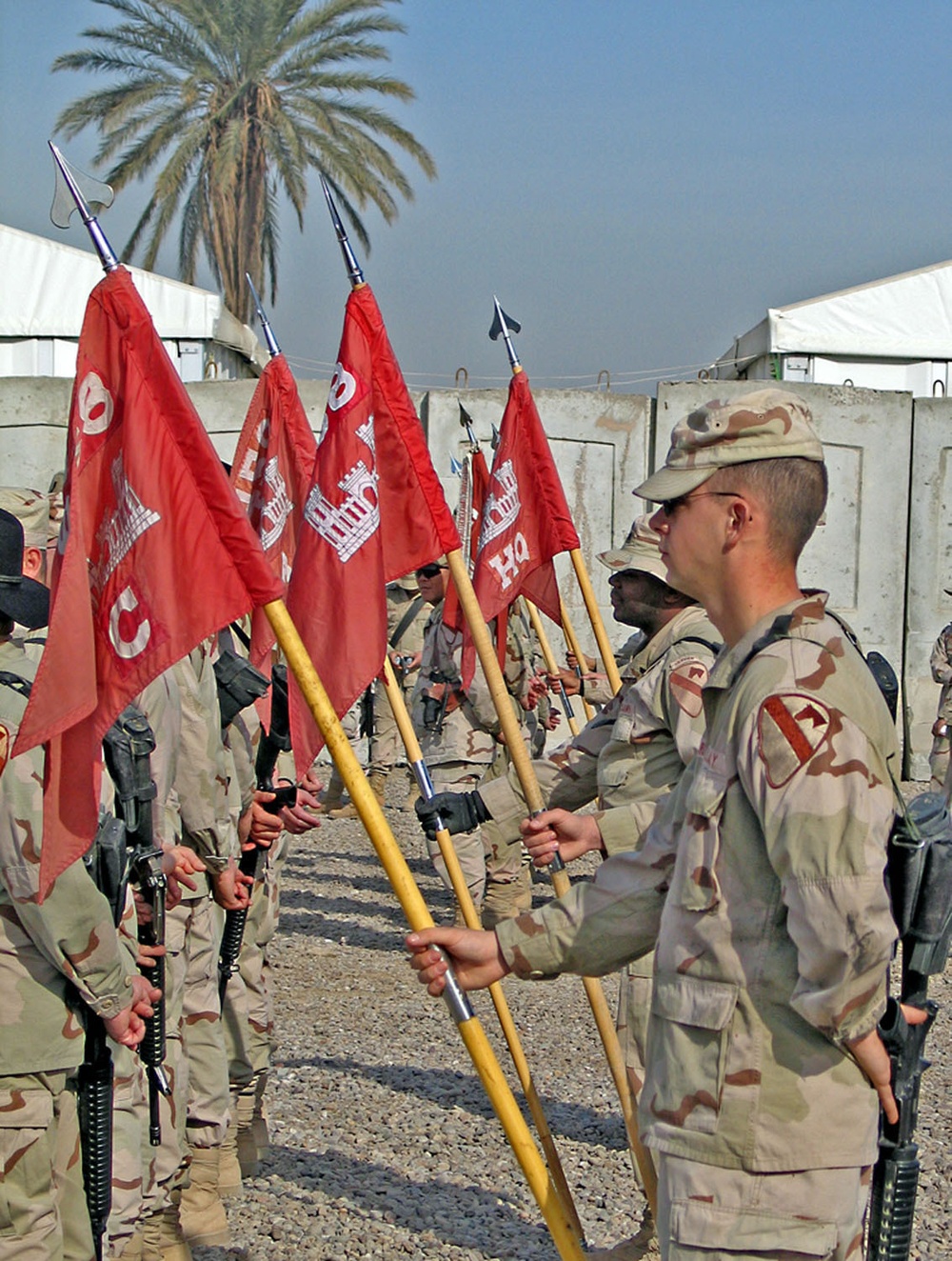 Standard bearers stand at parade rest