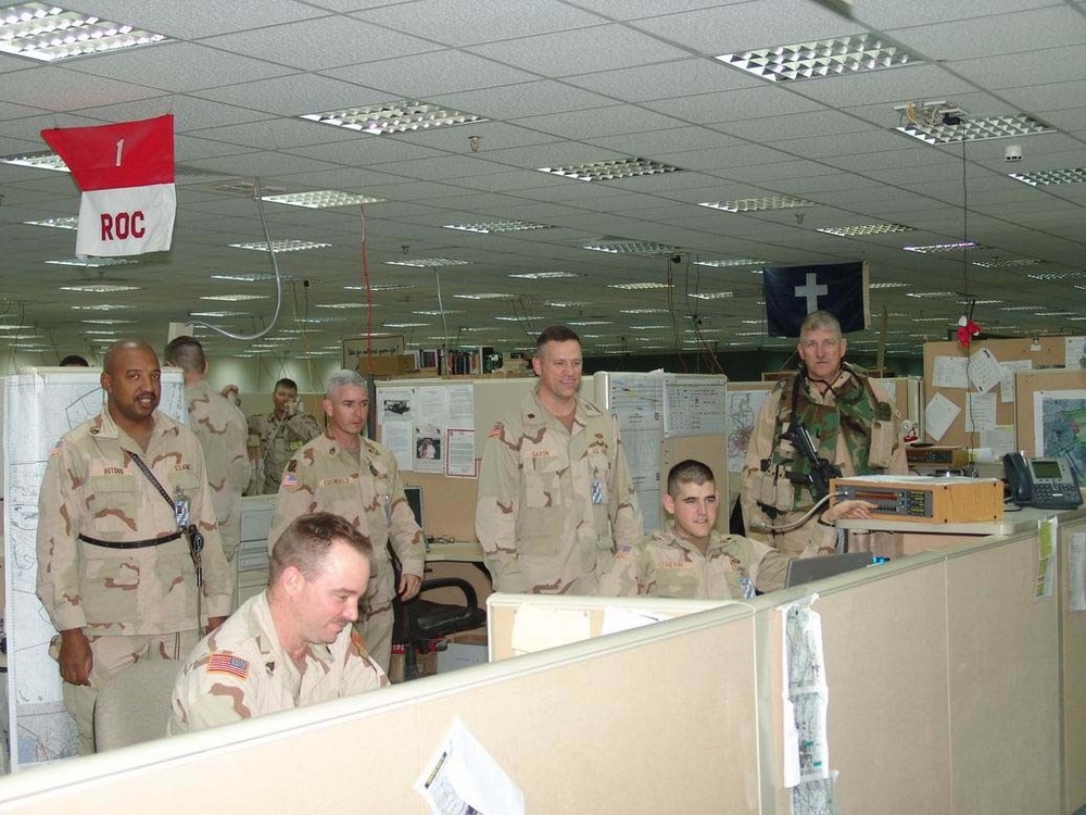 Soldiers watch the Super Bowl XXXIX from Camp Liberty
