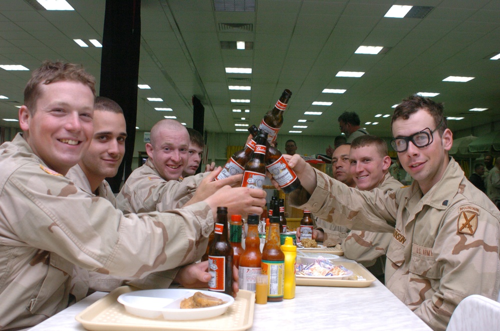 Soldiers Enjoy a Frosty Brew Super Bowl Sunday