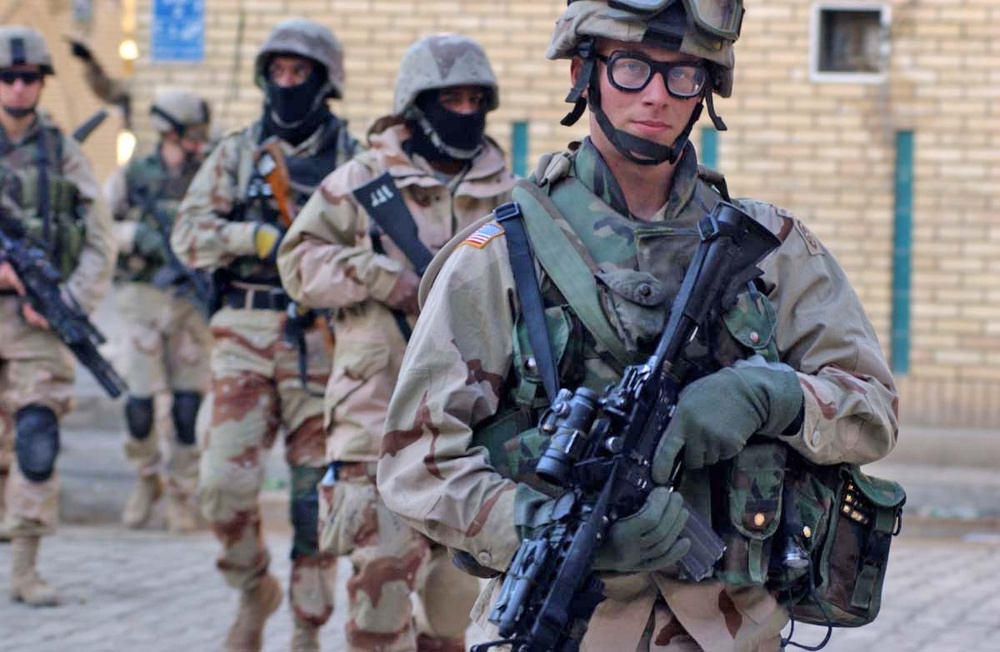 Pfc. Zachary Morrison patrols Baghdad Haifa Street area