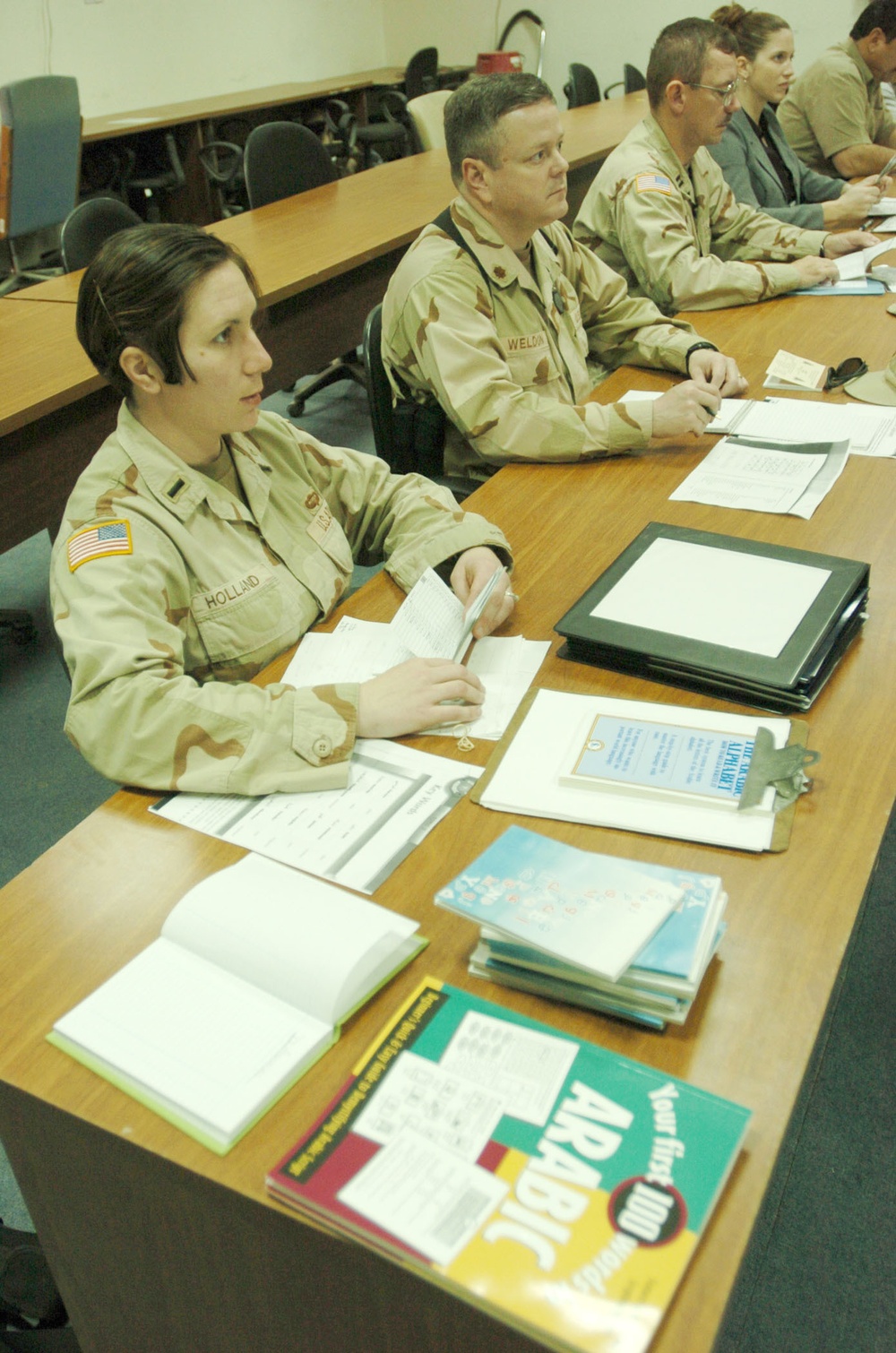 Students of the tri-weekly Arabic class at Camp Victory