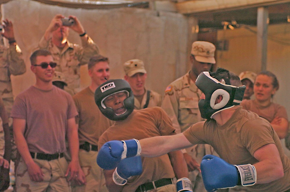 Pfc. Michael Carr follows through with a right hook