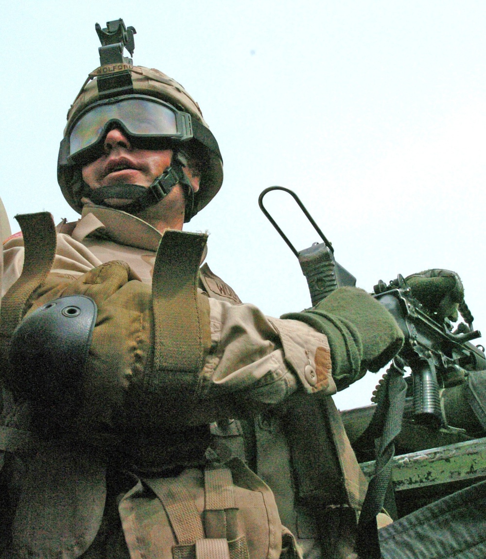 Sgt. Jonathan Wolford checks on the crew