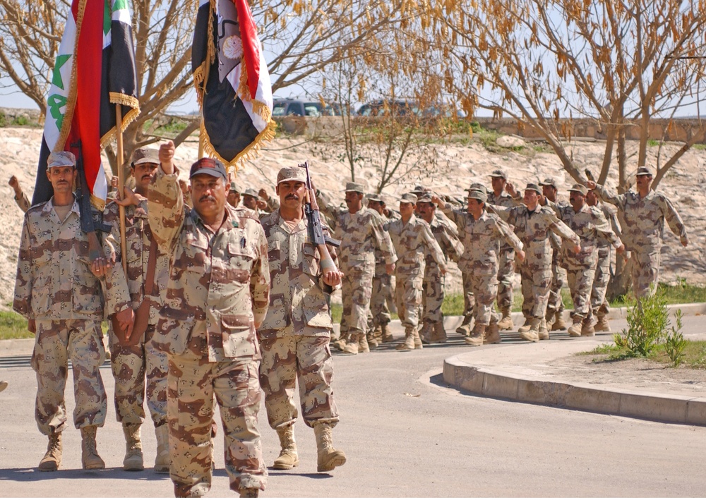 Soldiers march during a March 16 ceremony