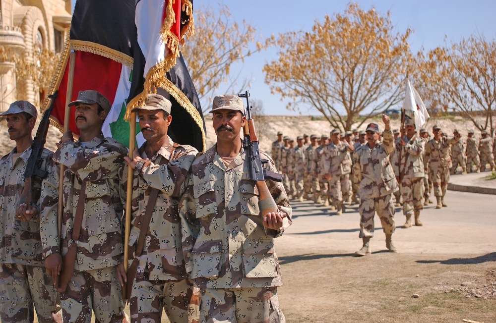 Soldiers march during a March 16 ceremony