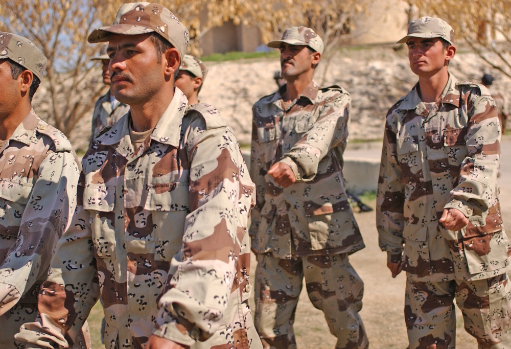 Soldiers march during a March 16 ceremony