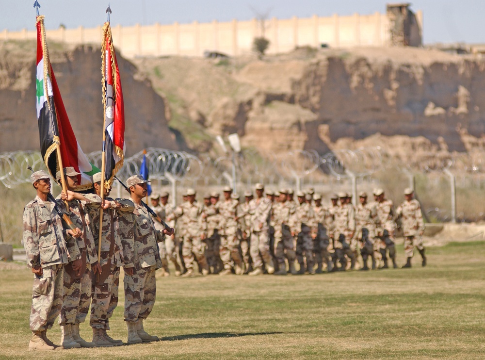 Soldiers march during a March 16 ceremony