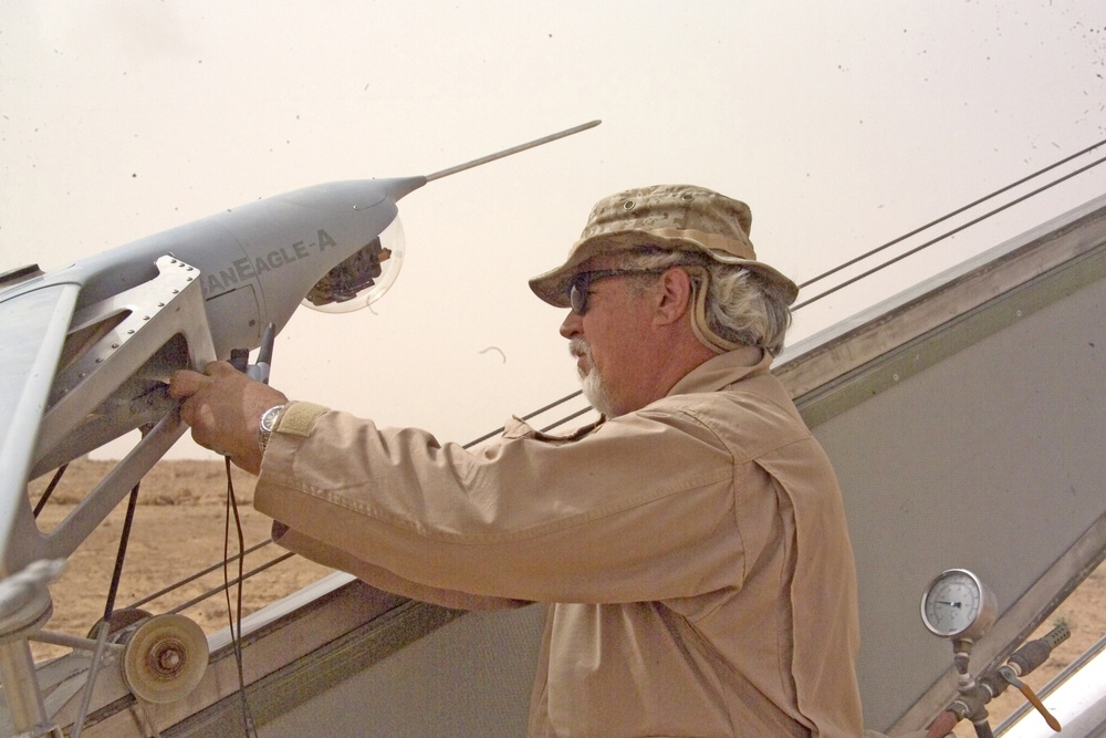 Mark Preston sets up the Scan Eagle UAV
