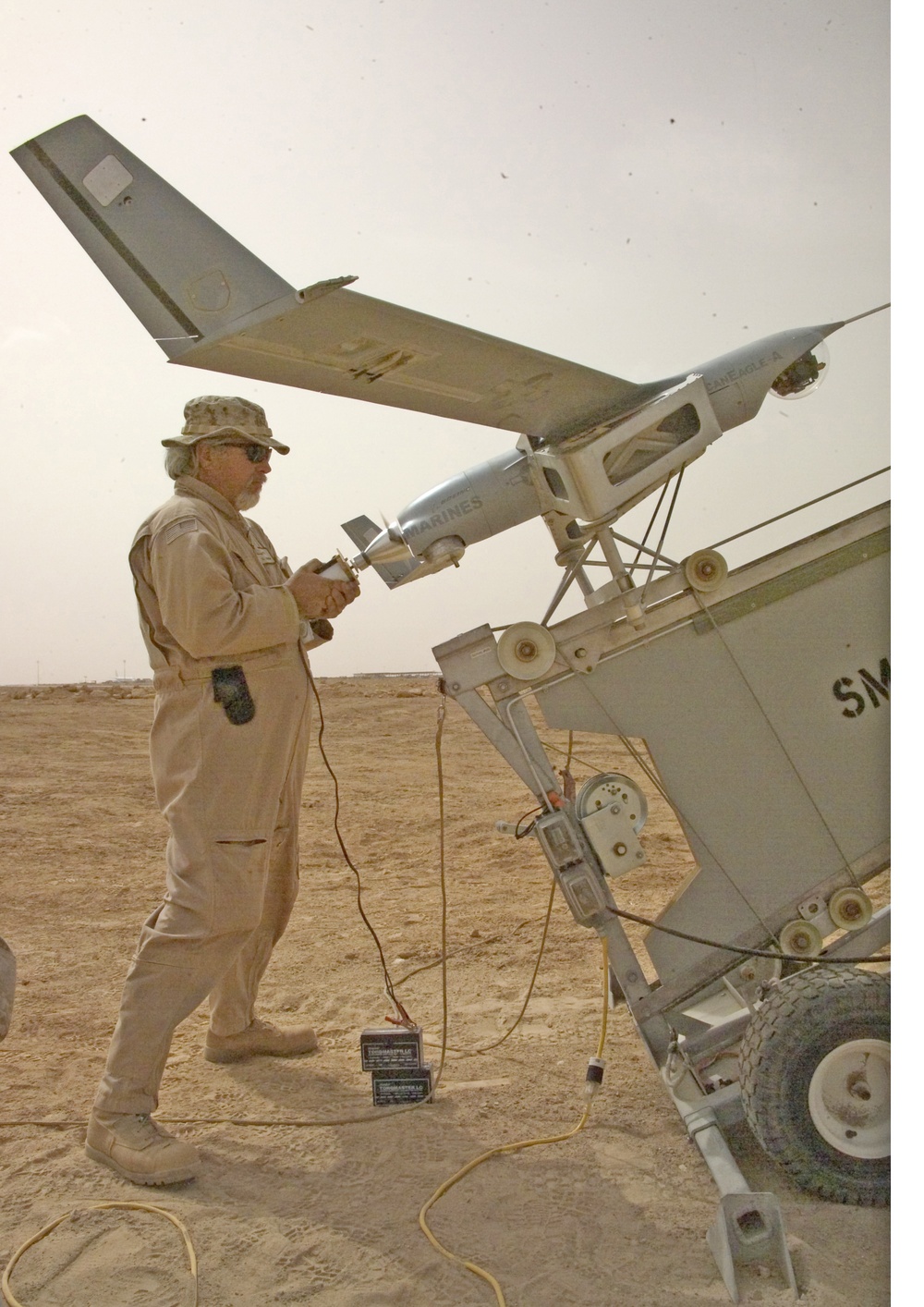 Mark Preston sets up the Scan Eagle UAV
