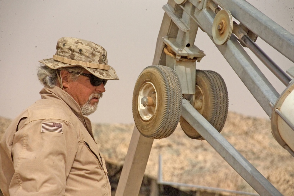 Mark Preston sets up the Scan Eagle UAV