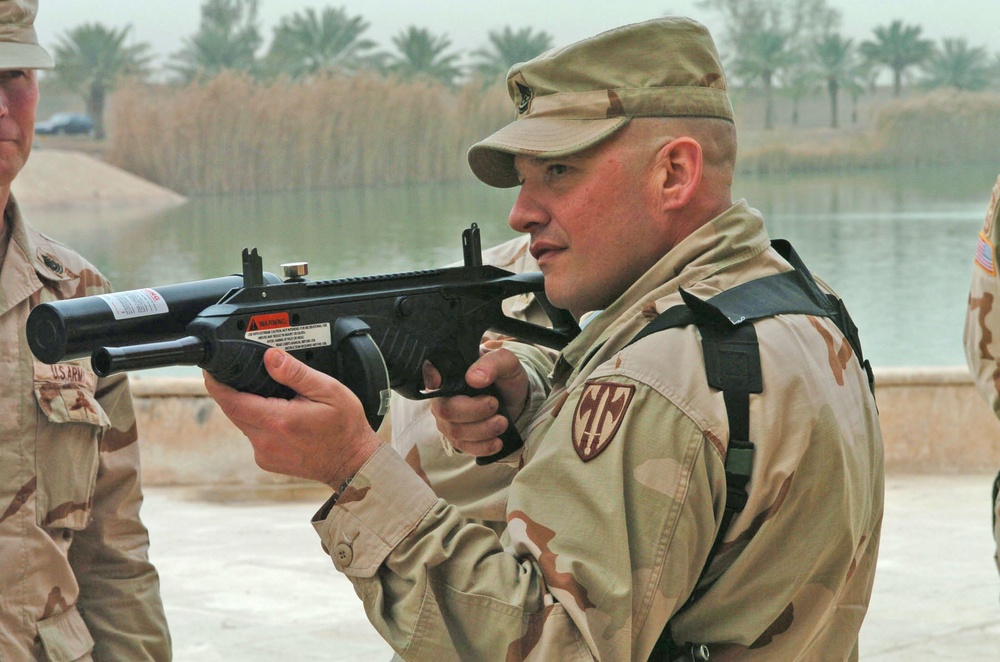 Sgt. Maj. Durand takes aim with the newly introduced FN 303