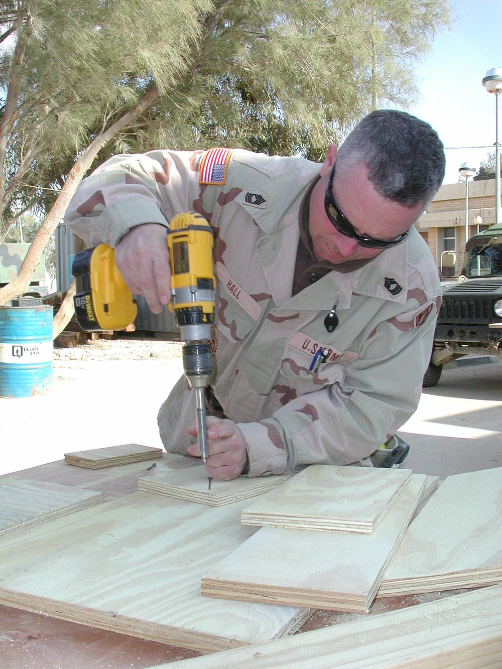 MSgt. Hall uses his carpentry skills and his personal equipment
