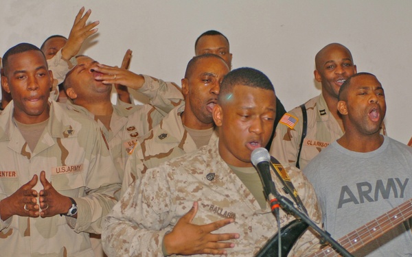 Staff Sgt. Hewitt Ballard practices with the gospel choir