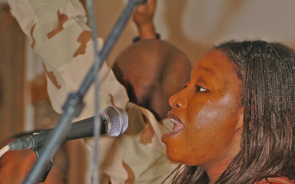 Barbara Jeffery practices with the gospel choir