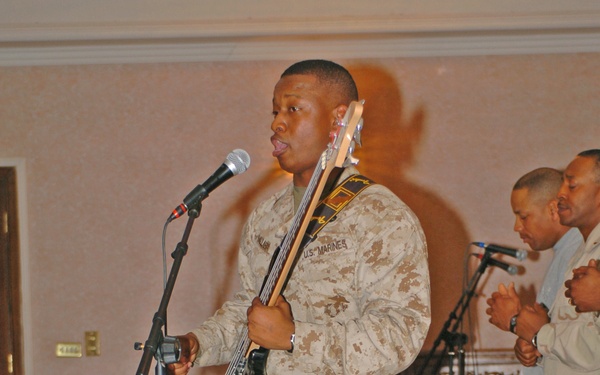 Staff Sgt. Hewitt Ballard practices with the gospel choir