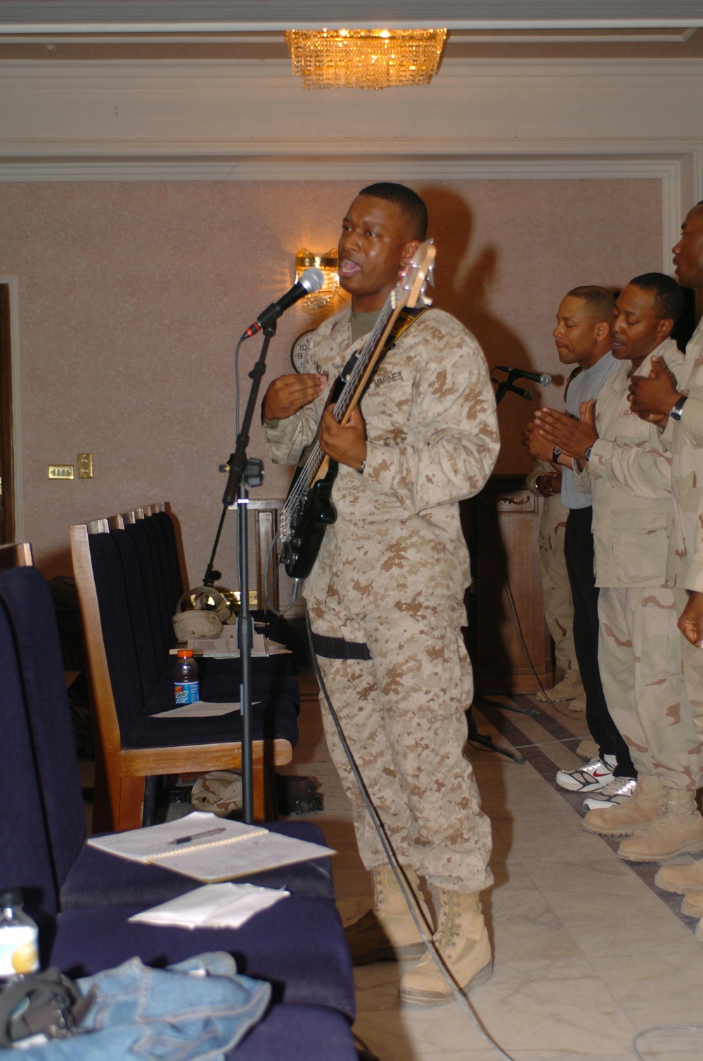 Staff Sgt. Hewitt Ballard practices with the gospel choir