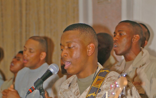 Staff Sgt. Hewitt Ballard practices with the gospel choir