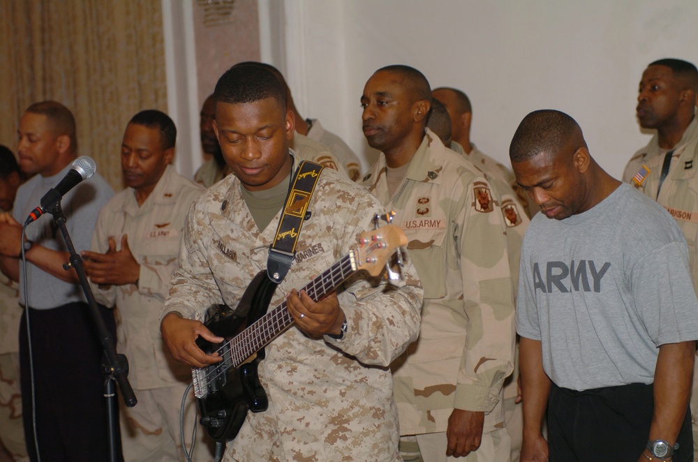 Staff Sgt. Hewitt Ballard practices with gospel choir