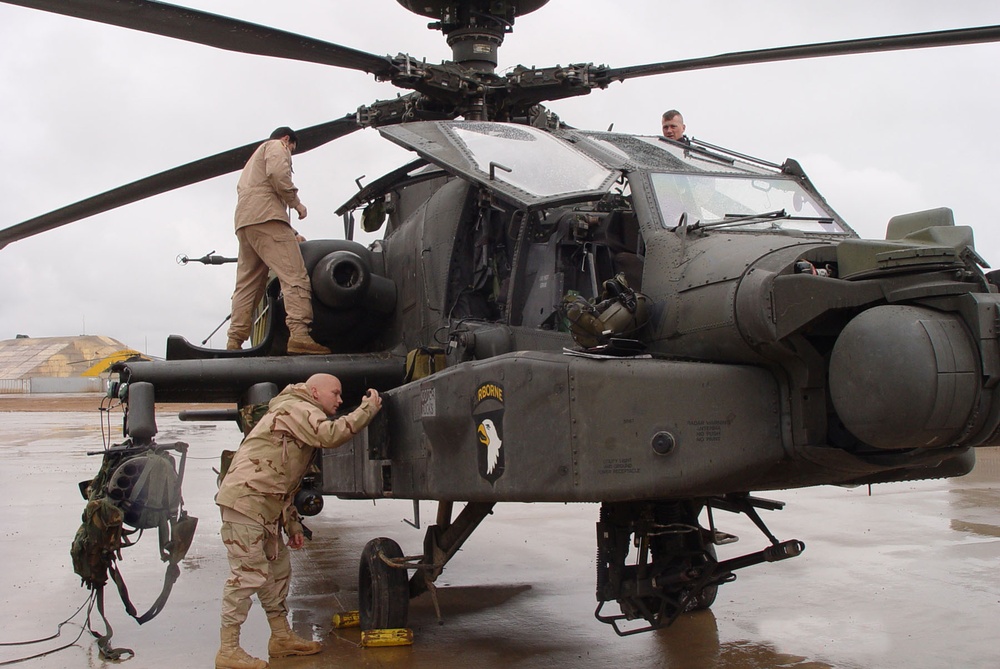 Before a mission, the UH-64D is thoroughly checked