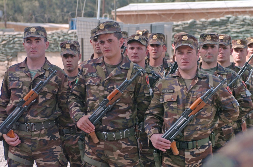 Albanian Soldiers stand at parade rest