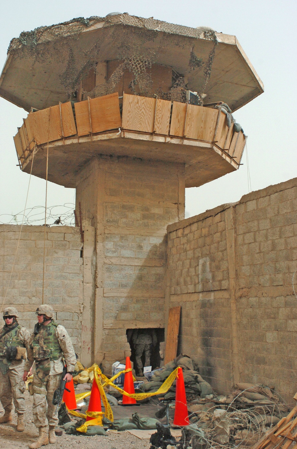 This guard tower sustained enemy fire during an insurgent attack