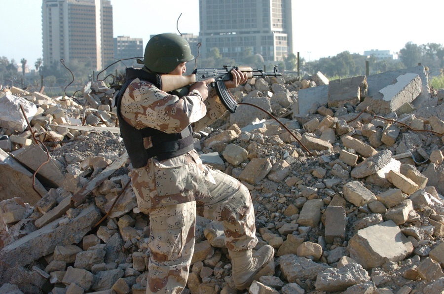 A Soldier looks out over the Tigris River toward Baghdad