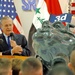 Donald Rumsfeld answers questions from Soldiers