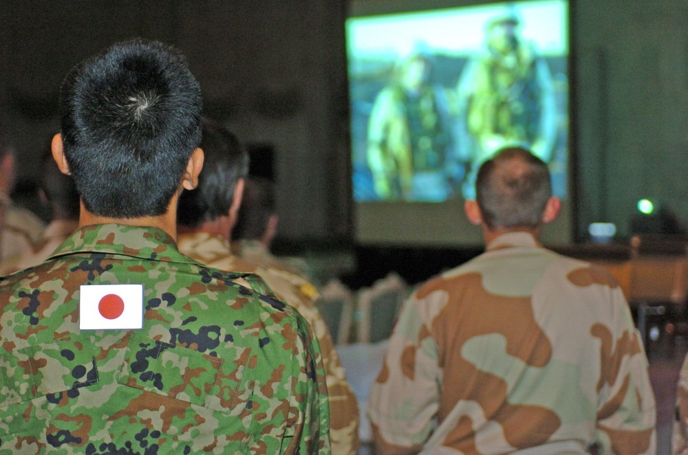 A Japanese Army Officer Watch a Picture Slide Show
