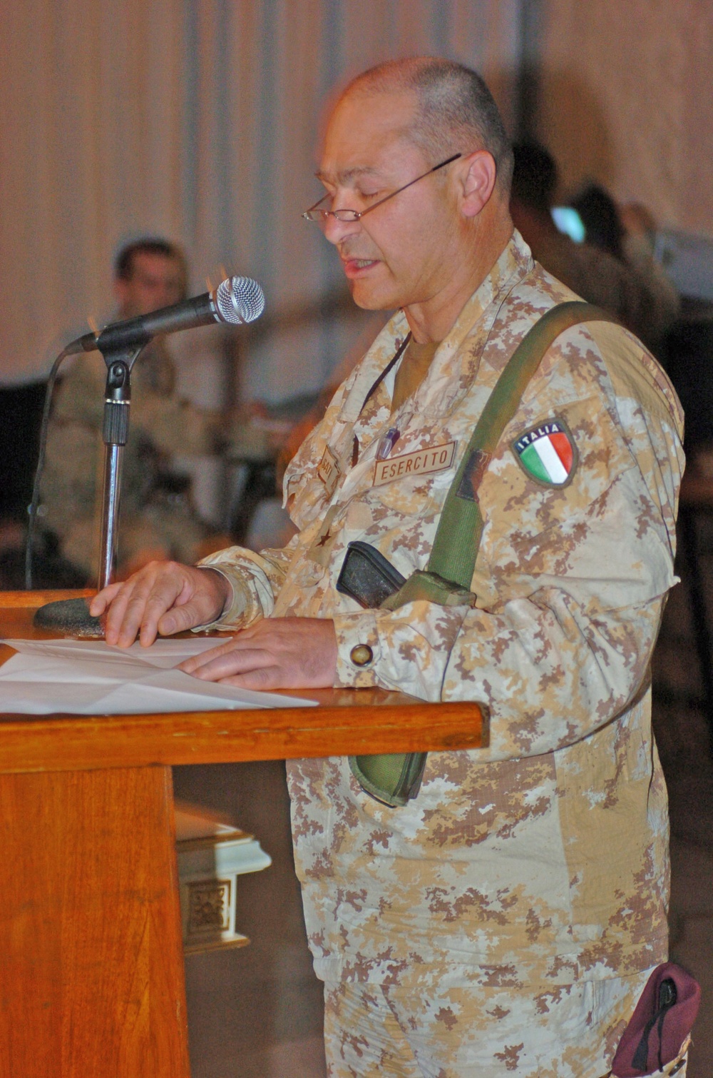 Italian Brig. Gen. Antonio Satta Gives a Welcoming Speech