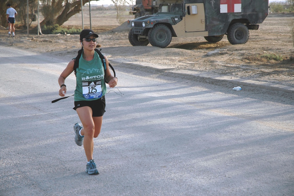 Air Force Capt. Phillips proudly wears her Boston T-shirt