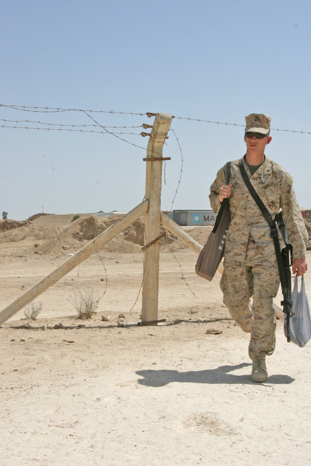 Lance Cpl. Benjamin Smith, walks back from the exchange