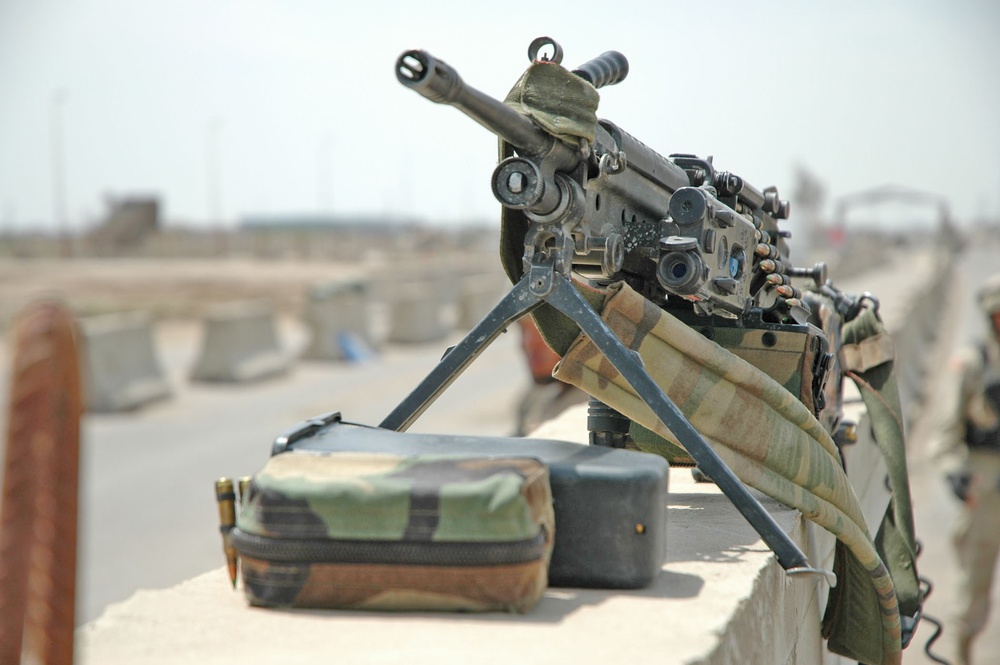 An M249 squad automatic weapon stands ready to be used