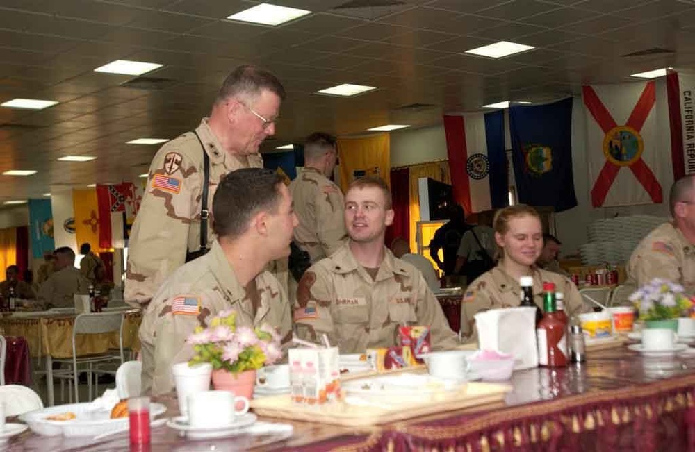 Maj. Gen. Shellito had breakfast and conversation with Soldiers
