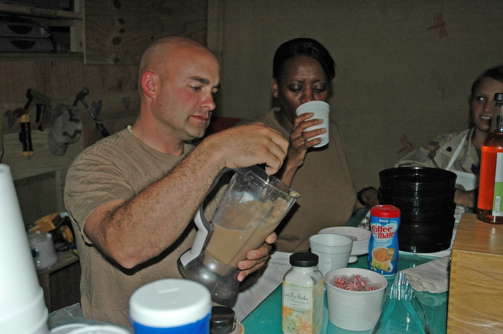 SFC Rick Weiss pours the first-ever batch of iced coffee