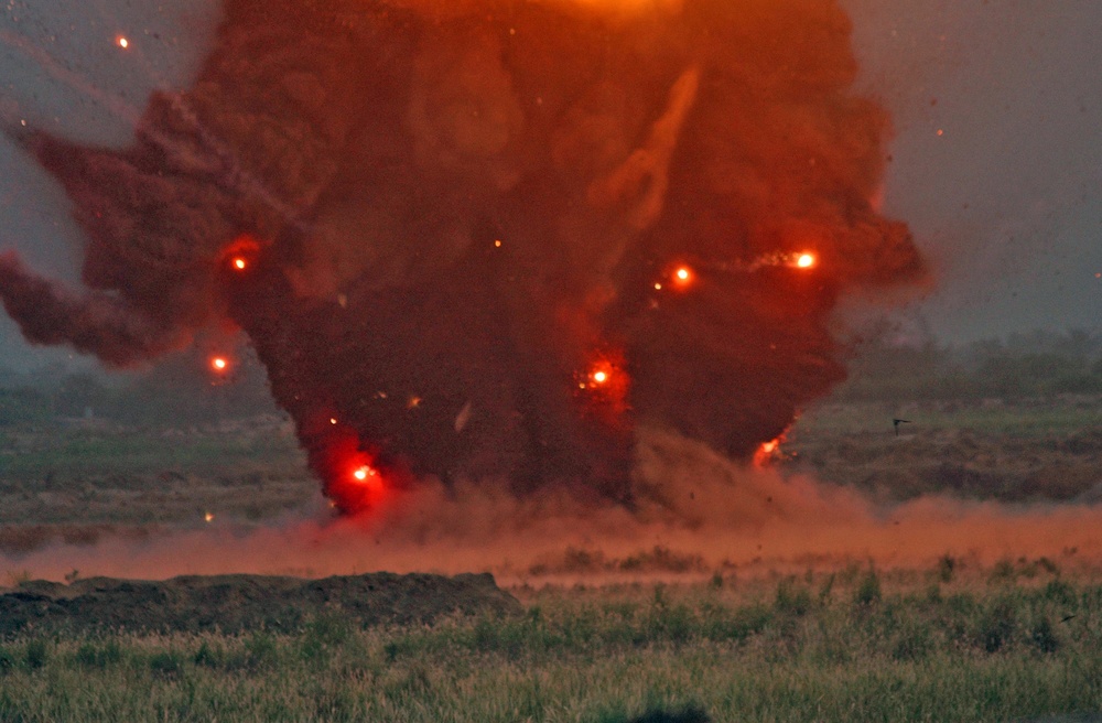 Unexploded ordnance is destroyed in a controlled blast