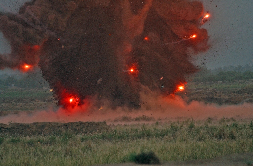 Unexploded ordnance is destroyed in a controlled blast