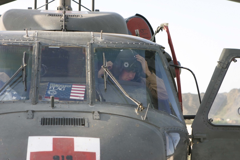 1LT Joshua Ingram preps for a MEDEVAC flight