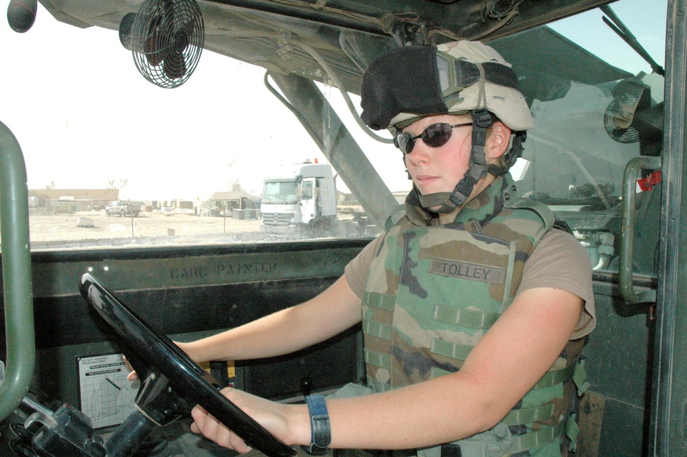 Soldier driving 10K forklift