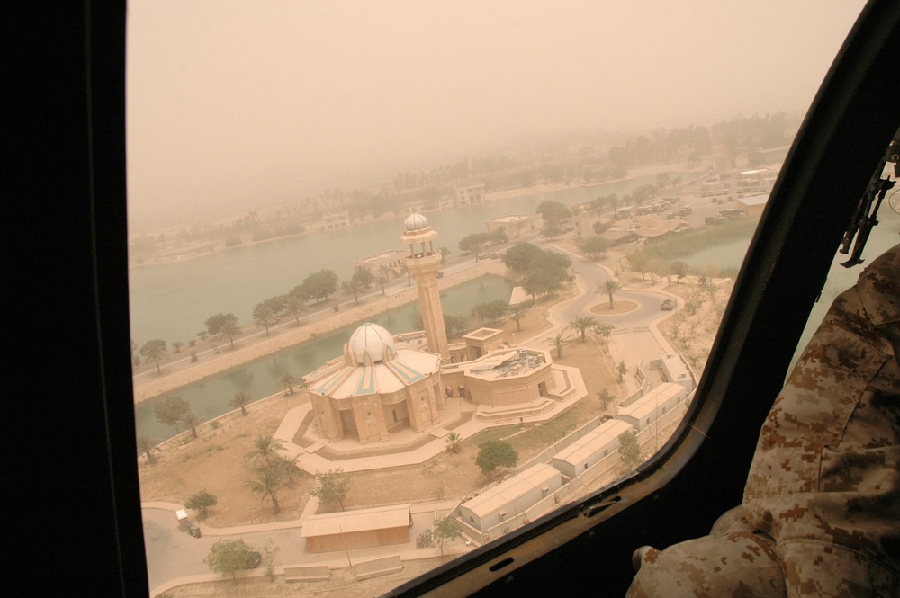 A hazy Baghdad skyline