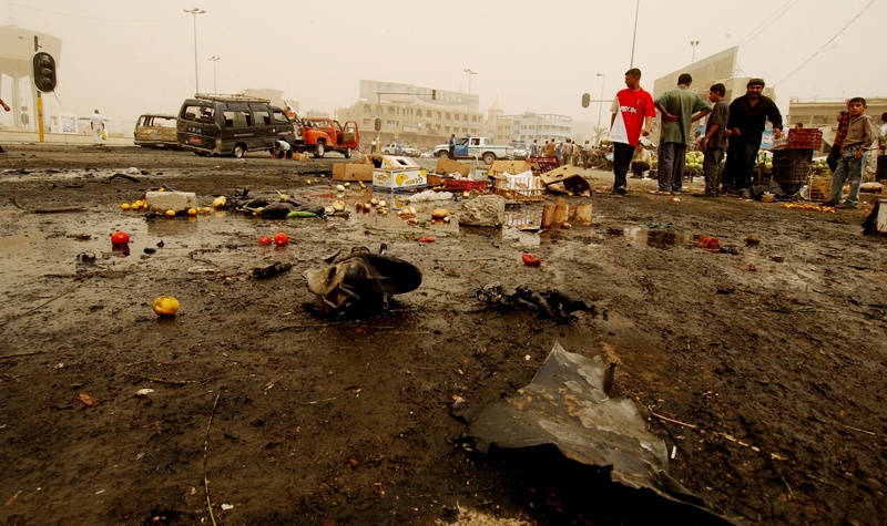 Debris from a vehicle-borne improvised device attack