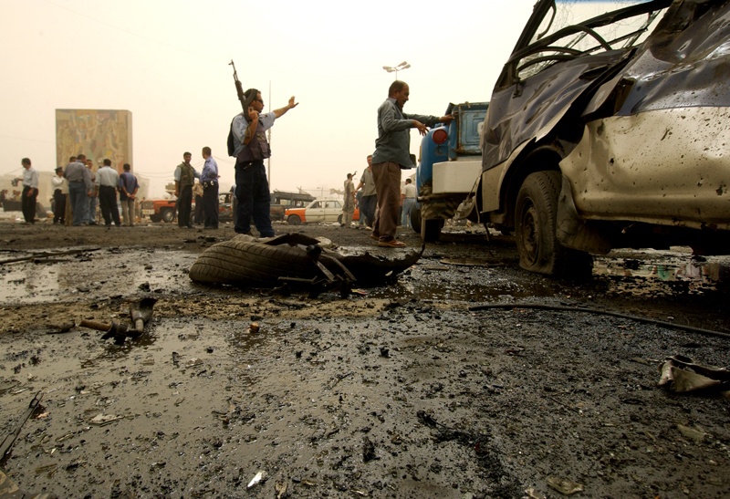 Debris from a vehicle-borne improvised device attack