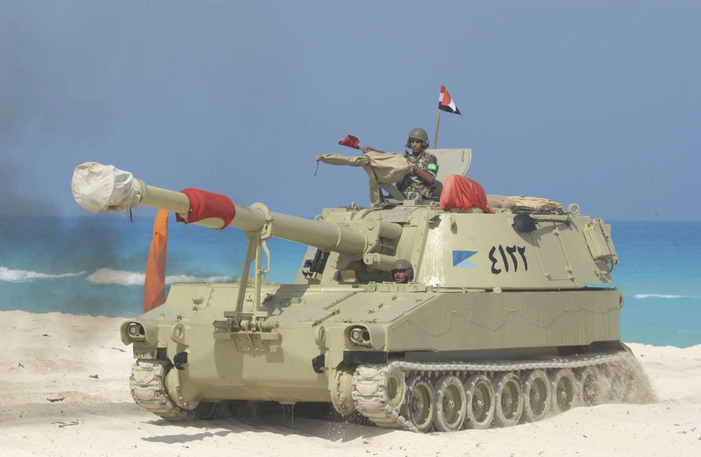An Egyptian tank on shore