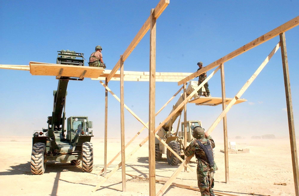 US Soldiers start construction of a guard post